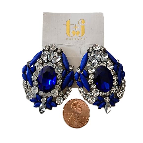 T & J Designs Royal Blue Fantasy Glass Crystal Drop Earrings - Picture 5 of 10